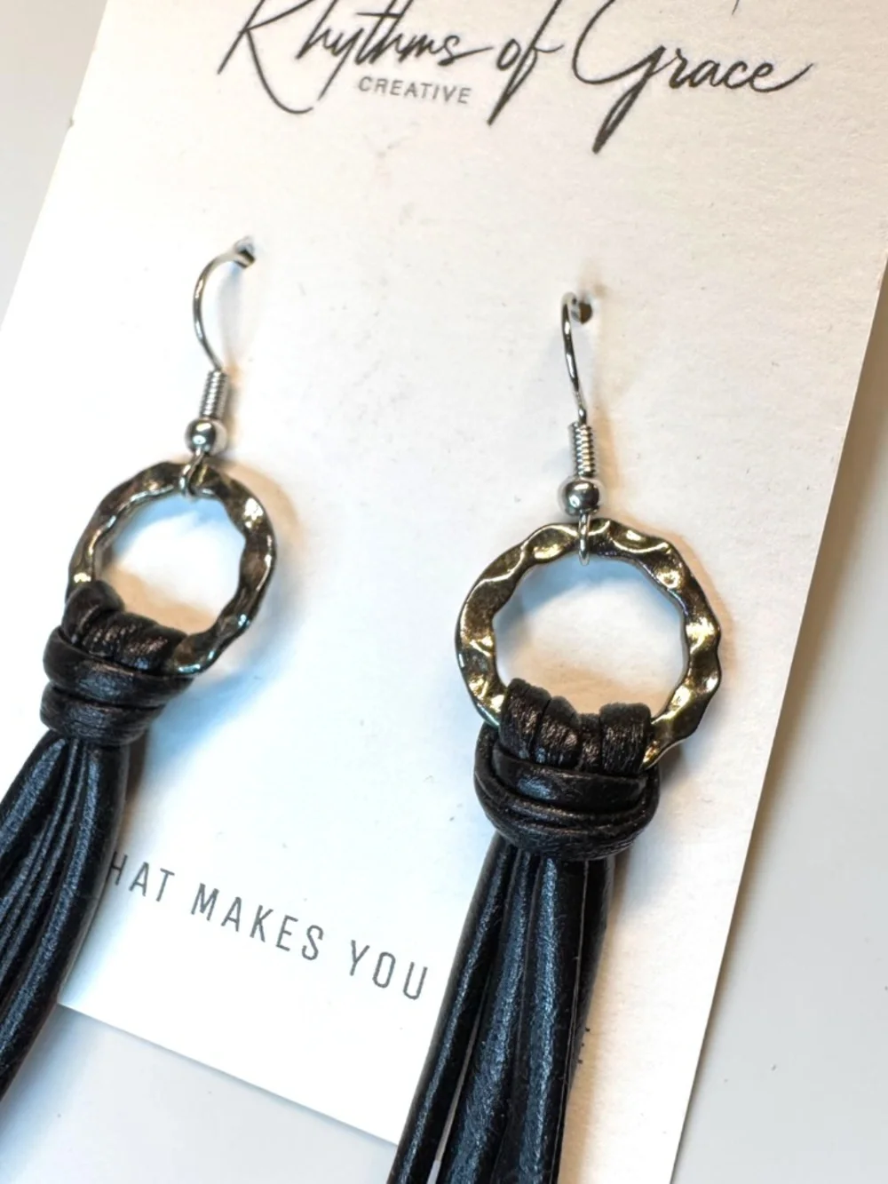 NWT Black Leather Tassel Boho Statement Earrings